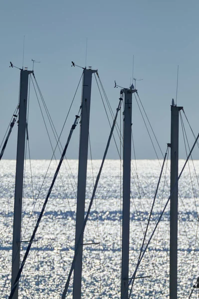 Italia Sicilia Mar Mediterráneo Marina Ragusa Mástiles Velero Puerto — Foto de Stock