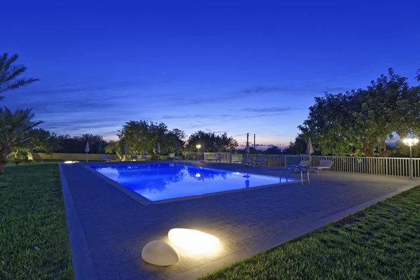 Italia Sicilia Santacroce Camerina Ragusa Campagna Giardino Piscina Tramonto — Foto Stock