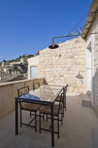 Italy Sicily Scicli Ragusa Province Tipical Sicilian Stone Terrace Dinig — стоковое фото