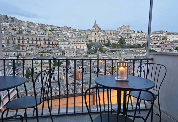 Italy Sicily Modica Ragusa Province April 2018 Apartment Terrace Tables — Stock Photo, Image