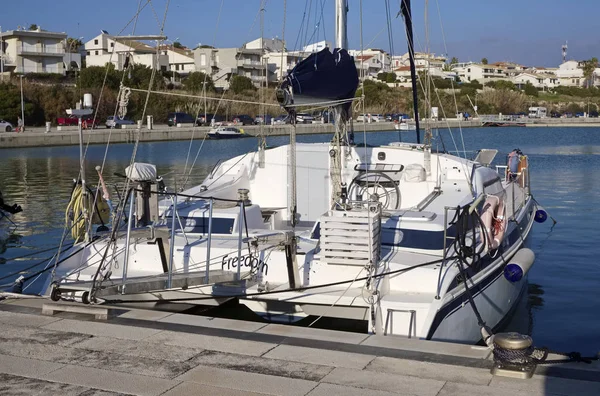 Itália Sicília Mar Mediterrâneo Marina Ragusa Fevereiro 2019 Veleiro Porto — Fotografia de Stock