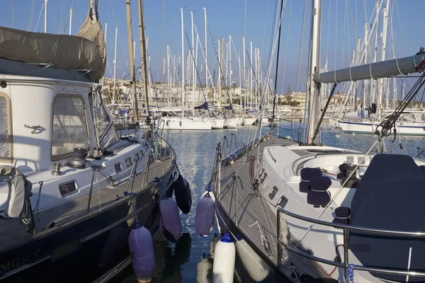 Italy Sicily Mediterranean Sea Marina Ragusa February 2019 Sailing Boats — Stock Photo, Image