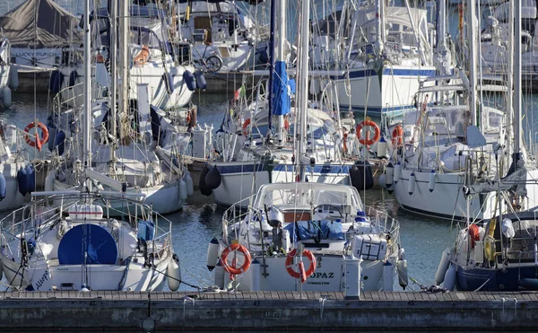 Italien Sicilien Medelhavet Marina Ragusa Februari 2019 Segelbåtar Hamnen Ledare — Stockfoto