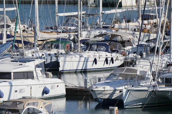 Italy Sicily Mediterranean Sea Marina Ragusa February 2019 Luxury Yachts — Stock Photo, Image