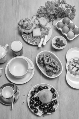 İtalya, Sicilya, gıda, Sicilya kahvaltı ahşap bir masa üzerinde