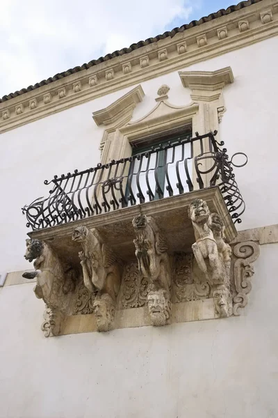 Włochy Sycylii Scicli Prowincja Ragusa Unesco Barokowym Fava Pałacową Fasadą — Zdjęcie stockowe