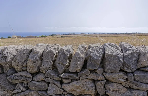 Italië Sicilië Platteland Typische Hand Made Siciliaanse Stenen Muur Middellandse — Stockfoto