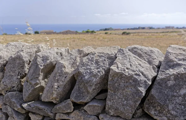 Italië Sicilië Platteland Typische Hand Made Siciliaanse Stenen Muur Middellandse — Stockfoto