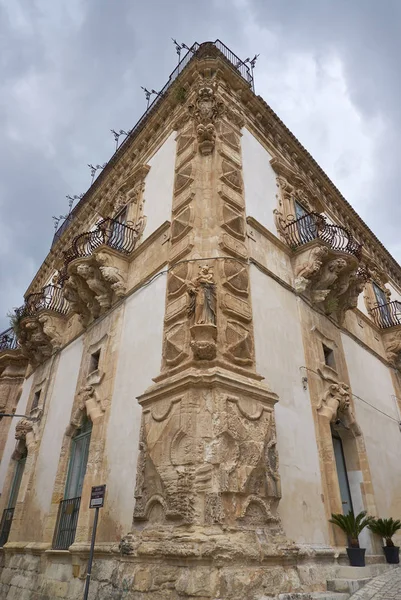 Italy Sicily Scicli Ragusa Province Baroque Beneventano Palace Facade Ornamental — Stock Photo, Image