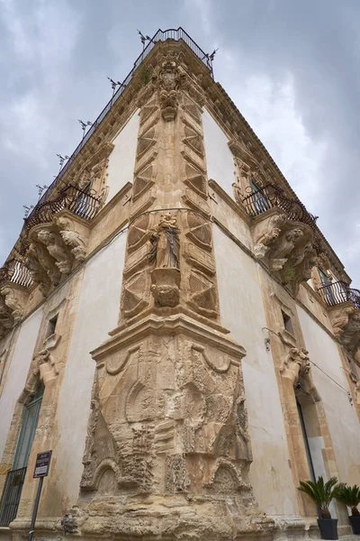 Italy Sicily Scicli Ragusa Province Baroque Beneventano Palace Facade Ornamental — Stock Photo, Image