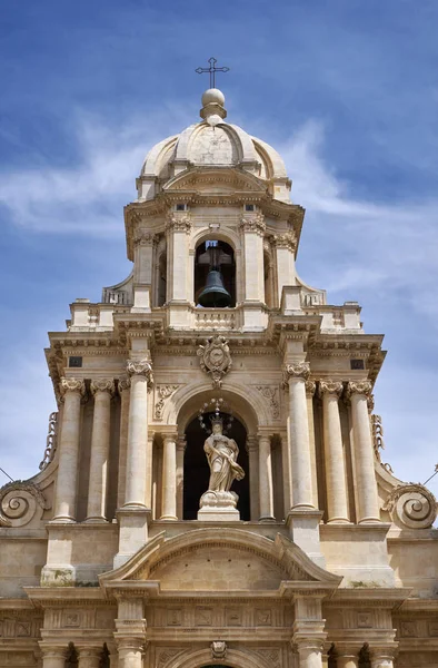 Italy Sicily Scicli Ragusa Province Bartolomeo Church Baroque Facade Bell — стоковое фото