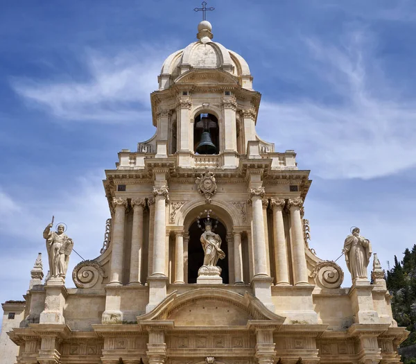 Italy Sicily Scicli Ragusa Province Bartolomeo Church Baroque Facade Bell — Stock Photo, Image