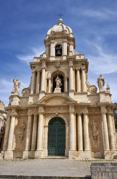 Italy Sicily Scicli Ragusa Province Bartolomeo Church Baroque Facade Bell — Stock Photo, Image