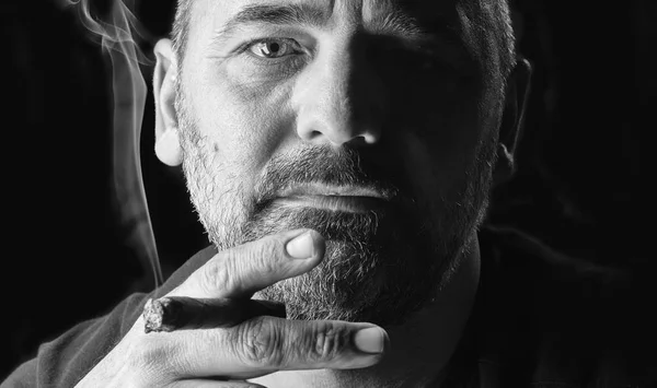 Студійний Портрет Бородатого Чоловіка Який Курить Сигару — стокове фото