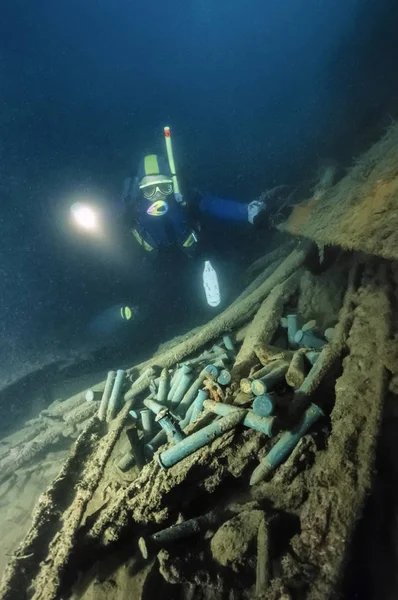 Montenegro Mare Adriatico Foto Immersioni Relitto Proiettili Subacquei Cannoni Una — Foto Stock