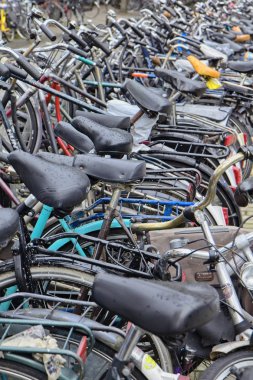 Hollanda, Amsterdam; 9 Ekim 2011, Otopark yakın Merkez İstasyonu - editoryal bisikletler