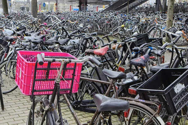 Holland Amsterdam Oktober 2011 Fahrradabstellplatz Der Nähe Des Hauptbahnhofs Leitartikel — Stockfoto