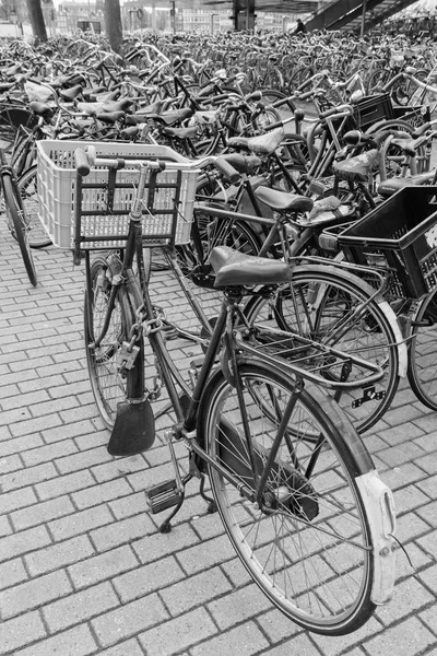 Ολλανδία Άμστερνταμ Οκτωβρίου 2011 Άνθρωποι Μια Ποδήλατα Στάθμευσης Κοντά Στον — Φωτογραφία Αρχείου