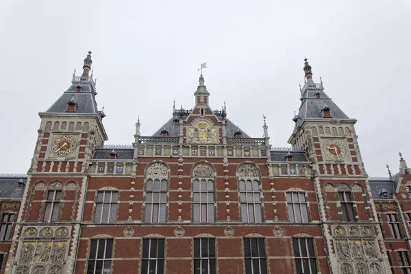 Holland Amsterdam Weergave Van Gevel Central Railway Station — Stockfoto