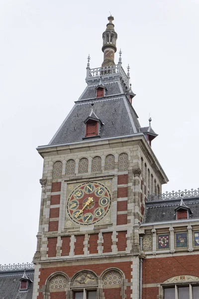 Holland Amsterdam Weergave Van Gevel Central Railway Station — Stockfoto