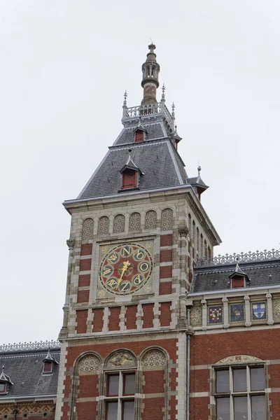 Holland Amsterdam Weergave Van Gevel Central Railway Station — Stockfoto