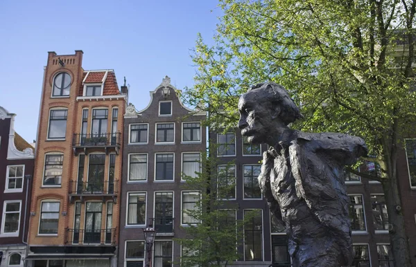 Holland Amsterdam Die Fassade Alter Steinerner Privathäuser Und Eine Statue — Stockfoto