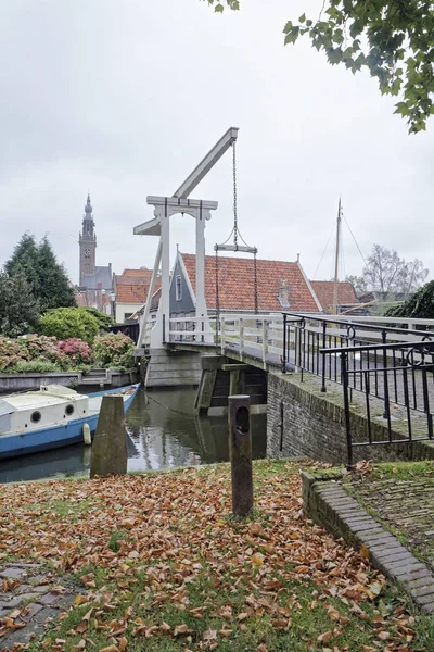 Holland Edam Village Amsterdam Old Mobile Wooden Bridge Water Canal — Stock Photo, Image