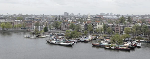 Holland Amsterdam Oktober 2011 Panoramautsikt Över Staden Och Husbåtar Hamnen — Stockfoto