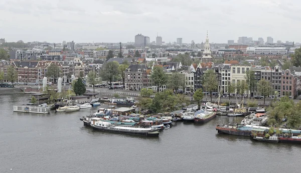 Holland Amsterdam October 2011 Panoramic View City House Boats Harbor — Stock Photo, Image