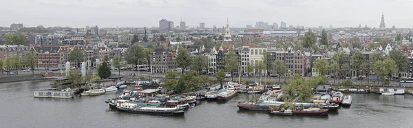 Holland Amsterdam October 2011 Panoramic View City House Boats Harbor — Stock Photo, Image