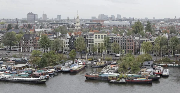 Holland Amsterdam Października 2011 Panoramiczny Widok Miasto Łodzie Domu Porcie — Zdjęcie stockowe