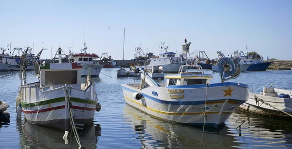 Italien Sizilien Scoglitti Provinz Ragusa Sizilianische Hölzerne Fischerboote Hafen — Stockfoto