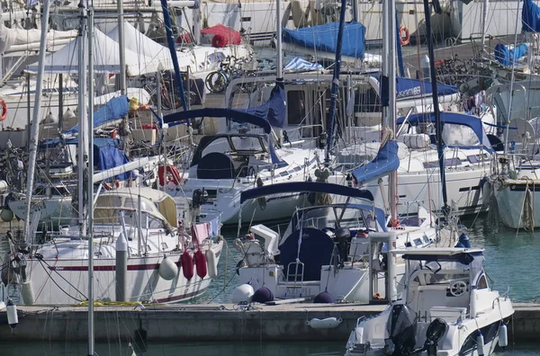 Italien Sizilien Mittelmeer Yachthafen Von Ragusa Oktober 2019 Motorboote Und — Stockfoto