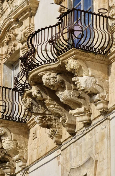 Italy Sicily Scicli Ragusa Province Baroque Beneventano Palace Facade Ornamental — Stock Photo, Image