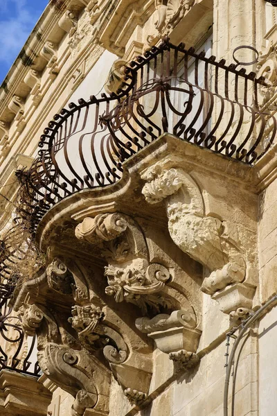 Italy Sicily Scicli Ragusa Province Baroque Beneventano Palace Facade Ornamental — Stock Photo, Image