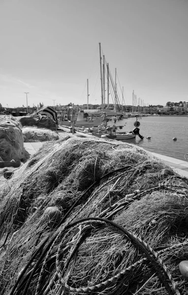 Italia Sicilia Marina Ragusa Provincia Ragusa Reti Barche Pesca Locali — Foto Stock