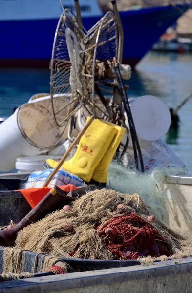 Italy Sicily Scoglitti Ragusa Province June 2020 Nets Working Boots — Stock Photo, Image