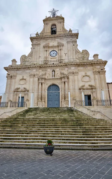 Italy Sicily Palazzolo Acreide Syracuse Province Sebastian Cathedral Baroque Facade — стоковое фото