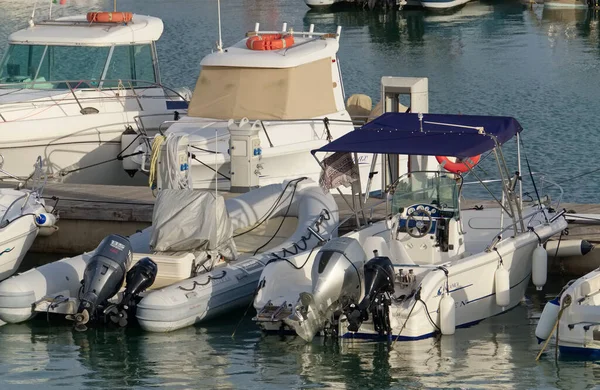 Italien Sizilien Mittelmeer Marina Ragusa Provinz Ragusa September 2020 Motorboote — Stockfoto