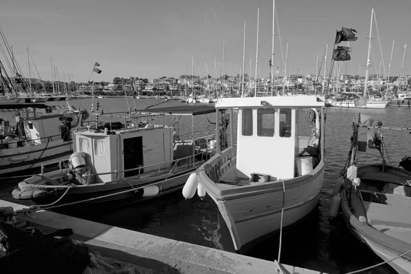 Talya Sicilya Marina Ragusa Ragusa Eyaleti Limanda Tahtadan Balıkçı Tekneleri — Stok fotoğraf