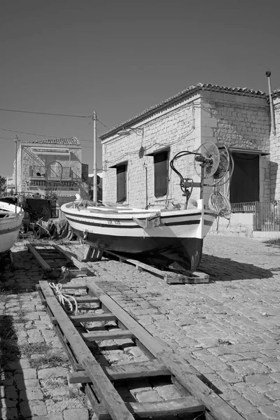 Italie Sicile Méditerranée Sampieri Province Raguse Bateaux Pêche Locaux Terre — Photo