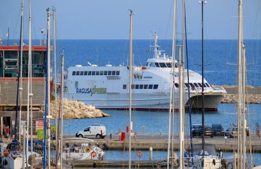 Italy, Sicily, Mediterranean sea, Marina di Ragusa (Ragusa Province); 9 September 2025, the ferry that connects Sicily with Malta island entering in the port - EDITORIAL