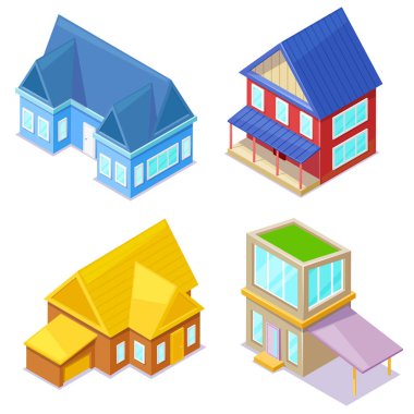 sometric evler beyaz arka plan üzerinde