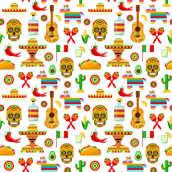 Pattern with traditional Mexican attributes — Stock Vector