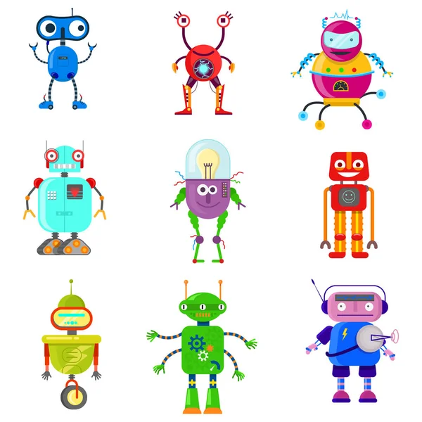 Cute robots in flat style — Stock Vector