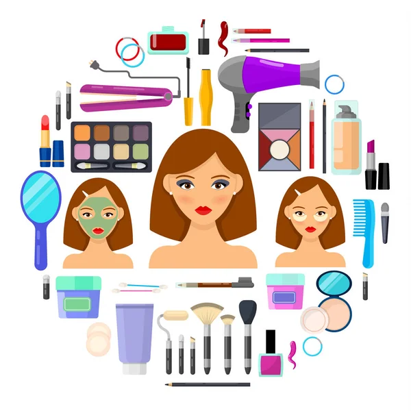 Narzędzia do makijażu i kosmetyków na białym tle — Wektor stockowy
