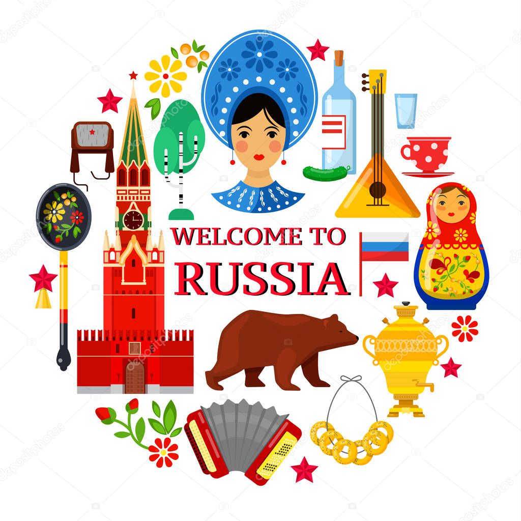 Russian attributes on white backgrounds