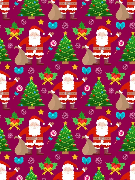 Vánoční Vzor Bezešvé Santa Claus Vánoční Strom Červeném Pozadí — Stockový vektor