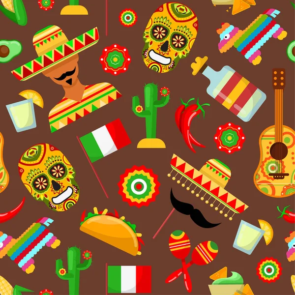 Pattern with traditional Mexican attributes — Stock Vector