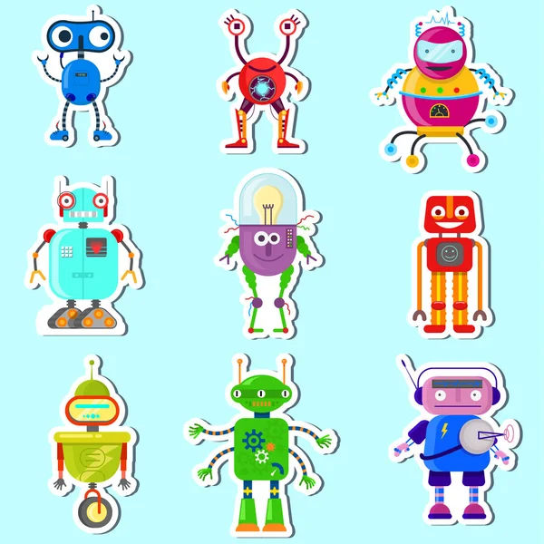 Stickers witn cute robots — Stock Vector